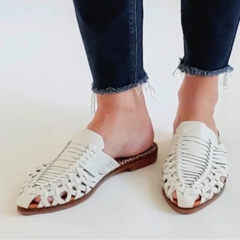 ROOT COLLECTIVE‎ Brooke Huarache Mule Size 9 White Woven Soft Leather Bohemian